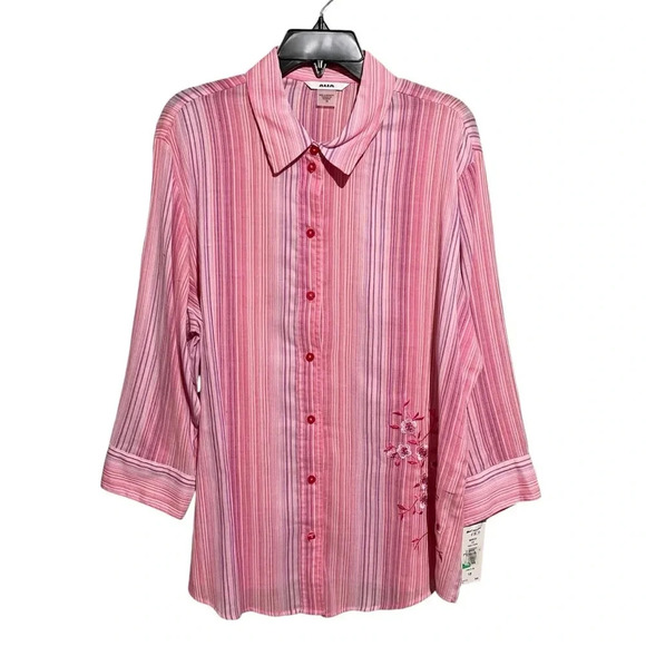 ALIA Women NWT Missy Sz 18 3/4 Sleeve Button Front Collared Career Shirt Stripes - Picture 1 of 11
